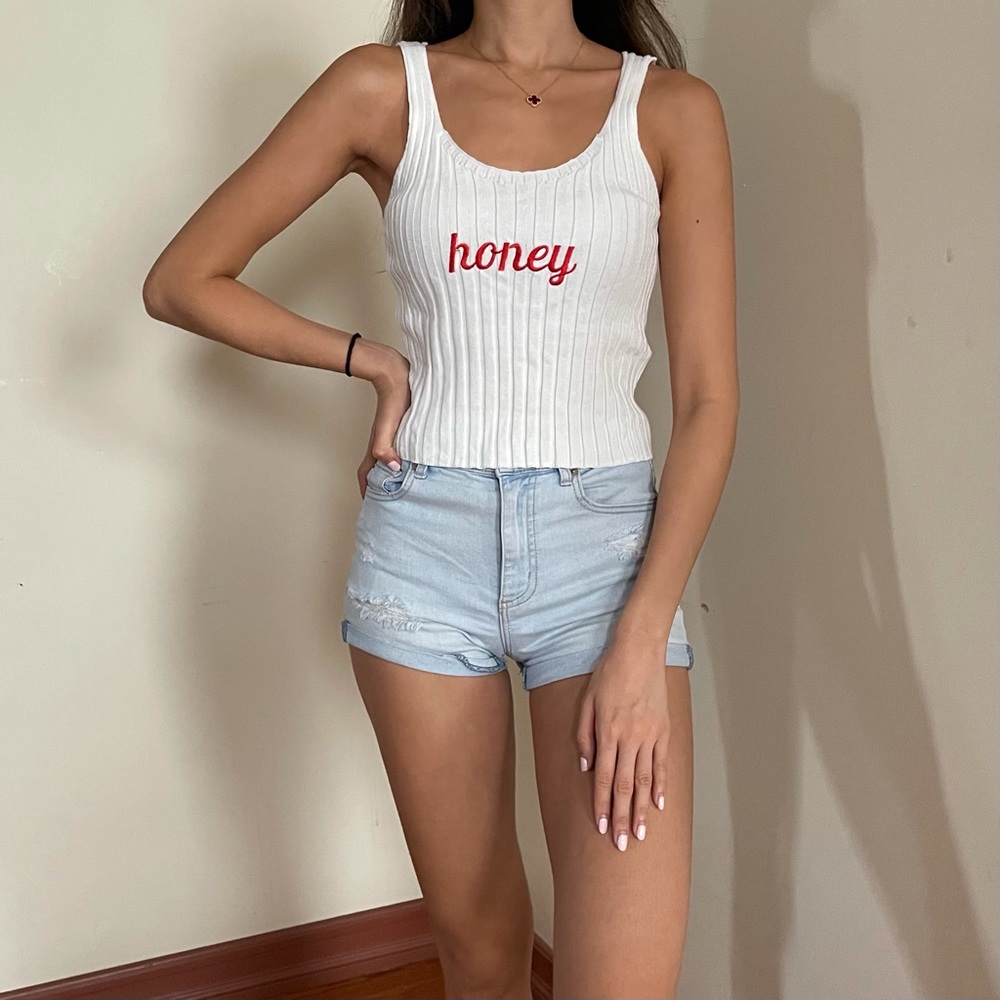 White Ribbed Tank Top from SHEIN, size S